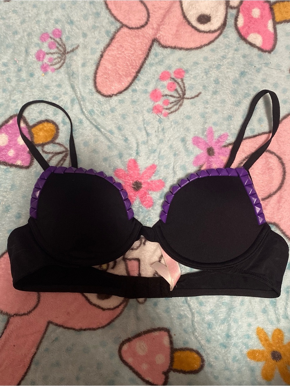 Victoria's Secret Black Bra with Purple Stud Trim
